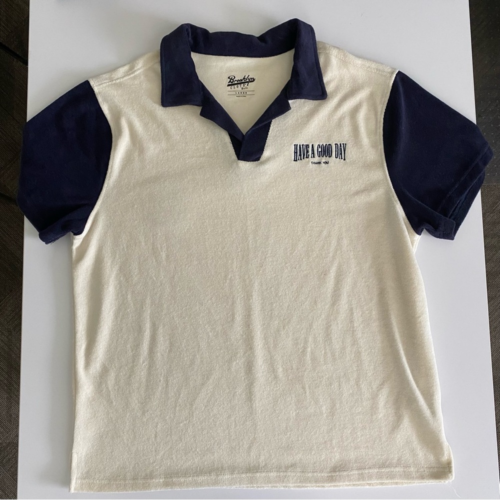 Brooklyn cloth Cream and Navy Polo Varsity Shirt